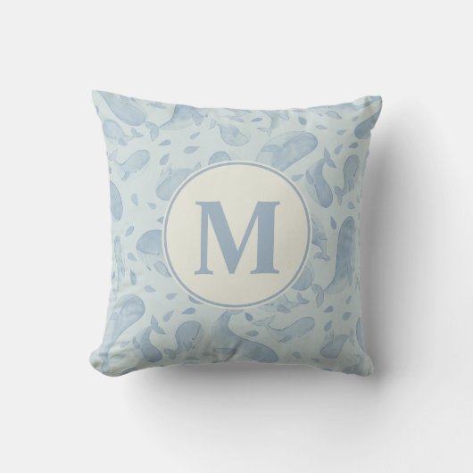 Waterverf Walvis Paisley Babykamer | Monogram Kussen (Voorkant)