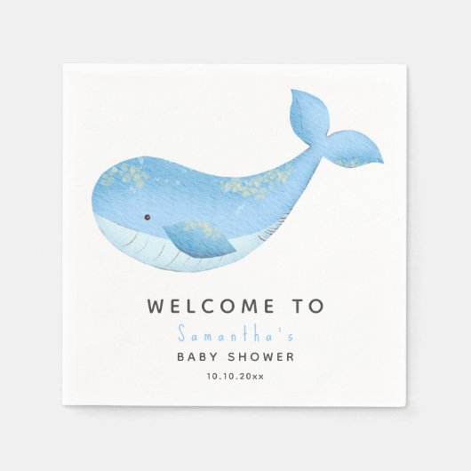 Waterverf walvis welkom in baby shower servet (Voorkant)
