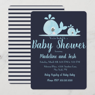 Waterverf walvisBaby shower Striped Blue Kaart