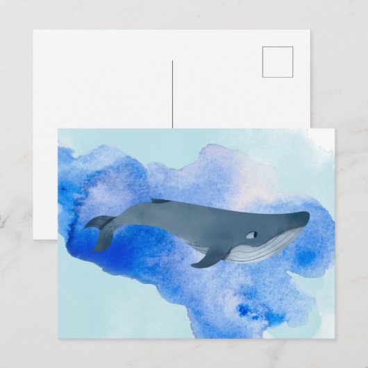 Waterverf walvisblauwe Zee strand Briefkaart (Voorkant / Achterkant)
