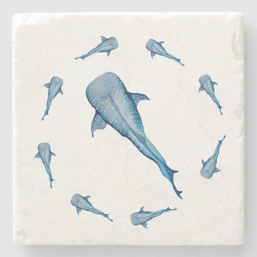Waterverf walvishaai stenen onderzetter (Voorkant)