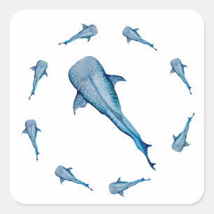 Waterverf walvishaai vierkante sticker