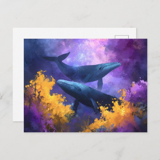 Waterverf walvissen Abstracte oceaan tuin Aankondigingskaart (Voorkant / Achterkant)