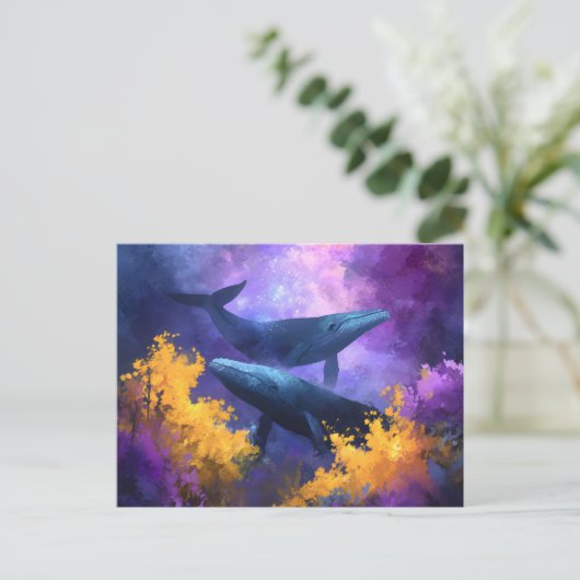 Waterverf walvissen Abstracte oceaan tuin Feestdagenkaart (Staand voorkant)