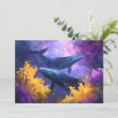 Waterverf walvissen Abstracte oceaan tuin Feestdagenkaart (Staand voorkant)