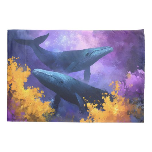 Waterverf walvissen Abstracte oceaan tuin Kussensloop (Achterkant)