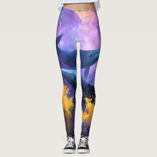 Waterverf walvissen Abstracte oceaan tuin Leggings (Voorkant)