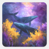 Waterverf walvissen Abstracte oceaan tuin Vierkante Sticker (Voorkant)