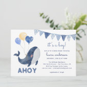 Waterverf walvissen Ahoy het is een Boy Baby showe Kaart (Staand voorkant)