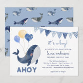Waterverf walvissen Ahoy het is een Boy Baby showe Kaart (Voorkant / Achterkant)