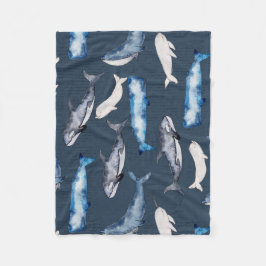 Waterverf walvissen fleece deken