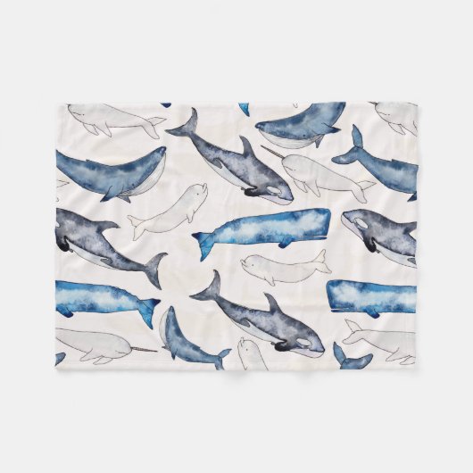 Waterverf walvissen fleece deken (Voorkant (Horizontaal))