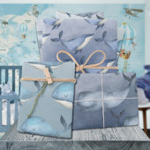 Waterverf walvissen in de diepblauwe zee inpakpapier vel