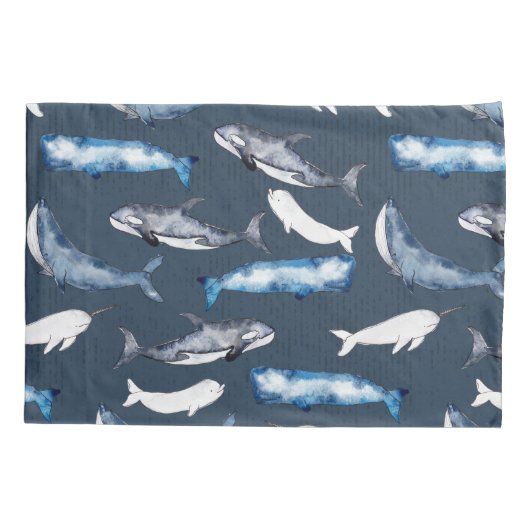 Waterverf walvissen kussensloop (Achterkant-Links)