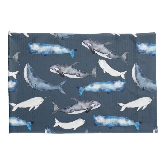 Waterverf walvissen kussensloop (Achterkant-Rechts)