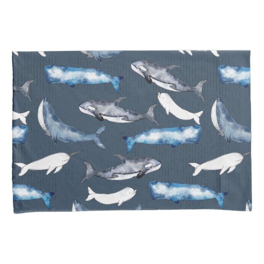 Waterverf walvissen kussensloop (Voorkant-Rechts)