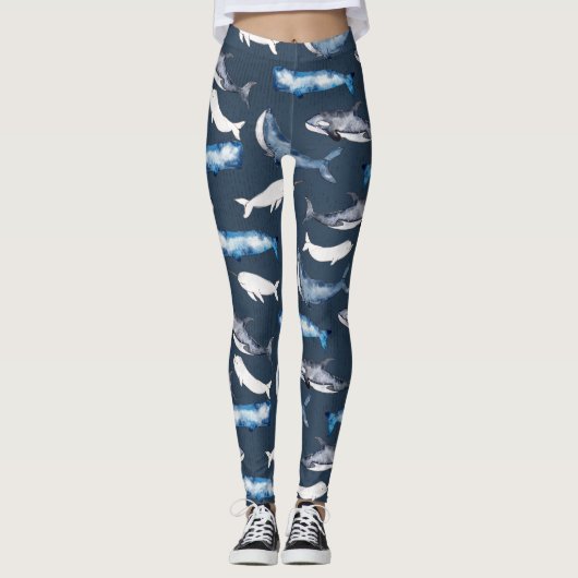 Waterverf walvissen leggings (Voorkant)