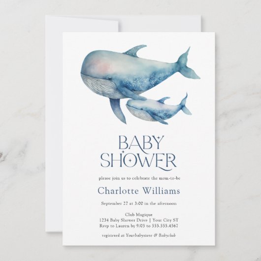 Waterverf Walvissen Onder de Zee Baby Shower Kaart (Voorkant)
