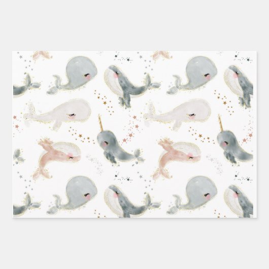 Waterverf walvissen onder het zee inpakpapier vel (Voorkant 3)