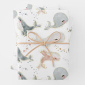 Waterverf walvissen onder het zee inpakpapier vel (In situ)