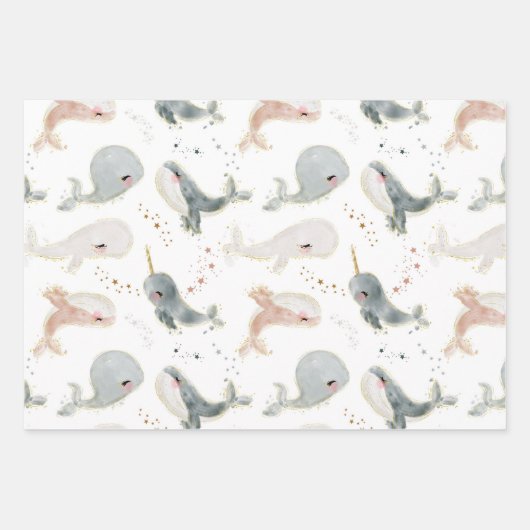 Waterverf walvissen onder het zee inpakpapier vel (Voorkant)