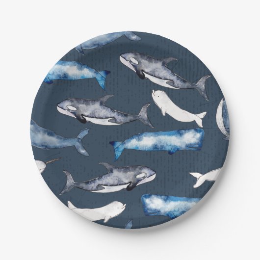 Waterverf walvissen papieren bordje (Voorkant)