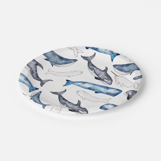 Waterverf walvissen papieren bordje (Gekanteld)