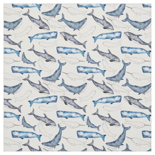 Waterverf walvissen stof (Swatch)