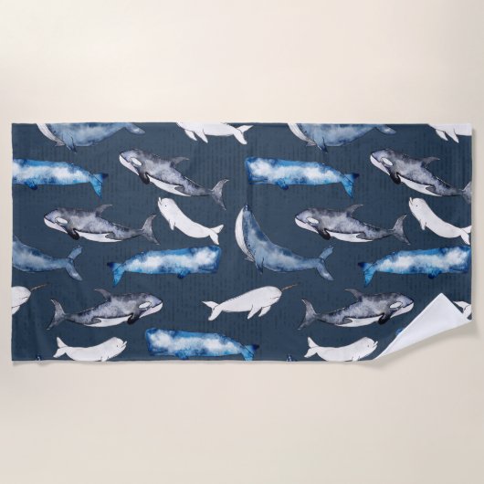 Waterverf walvissen strandlaken (Voorkant)