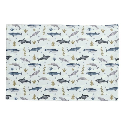 Waterverf walvisverhaal kussensloop (Achterkant)