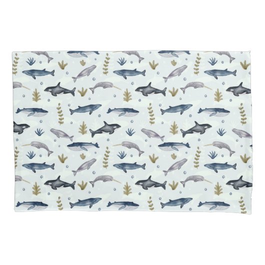 Waterverf walvisverhaal kussensloop (Voorkant)