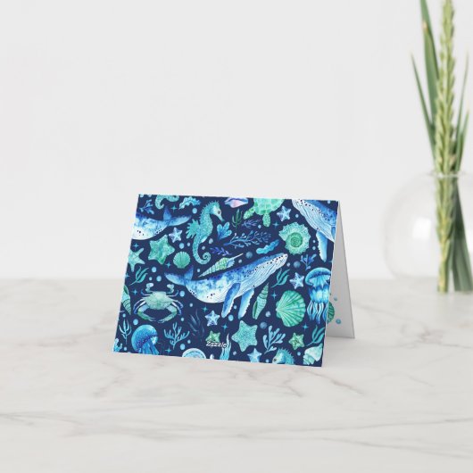 Waterverf walvisvloot onder het Zee Bedankkaart (Achterkant)