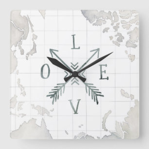 Waterverf Wanderlust Adventure III   Liefde Vierkante Klok