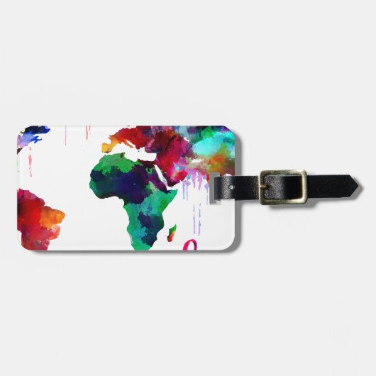 Waterverf Wanderlust Wereldkaart Bagagelabel (Voorkant horizontaal)