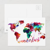 Waterverf Wanderlust Wereldkaart Briefkaart (Voorkant / Achterkant)