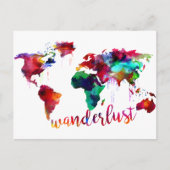Waterverf Wanderlust Wereldkaart Briefkaart (Voorkant)