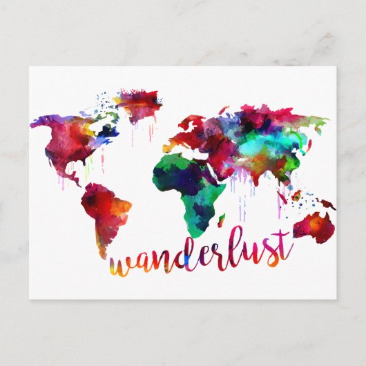 Waterverf Wanderlust Wereldkaart Briefkaart (Voorkant)