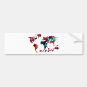 Waterverf Wanderlust Wereldkaart Bumpersticker