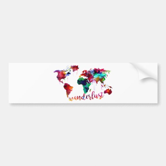 Waterverf Wanderlust Wereldkaart Bumpersticker (Voorkant)