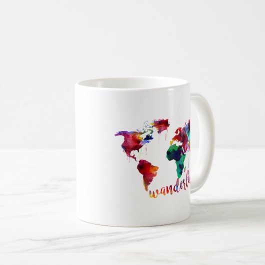 Waterverf Wanderlust Wereldkaart Koffiemok (Voorkant rechts)