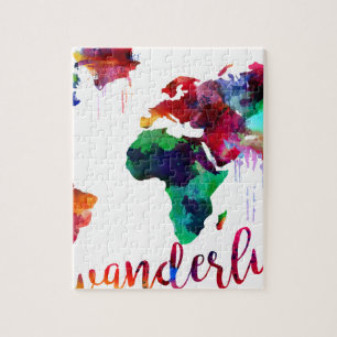 Waterverf Wanderlust Wereldkaart Legpuzzel