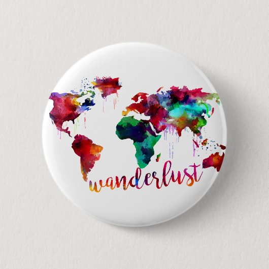Waterverf Wanderlust Wereldkaart Ronde Button 5,7 Cm (Voorkant)