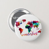 Waterverf Wanderlust Wereldkaart Ronde Button 5,7 Cm (Voorkant /achterkant)