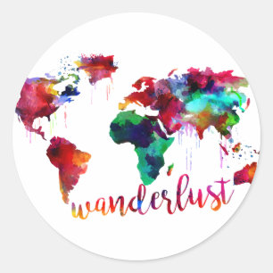 Waterverf Wanderlust Wereldkaart Ronde Sticker