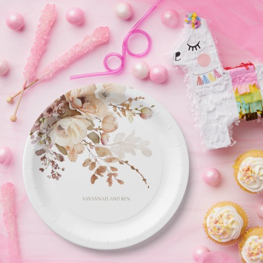 Waterverf Warm Bloemen Vrijgezellenfeest Bruiloft Papieren Bordje (Feest)