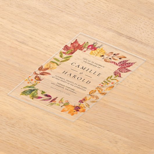 Waterverf Warm Herfst Bladeren Lijst bruiloft Acryl Uitnodigingen (Laagn)
