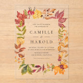 Waterverf Warm Herfst Bladeren Lijst bruiloft Acryl Uitnodigingen (Voorkant)
