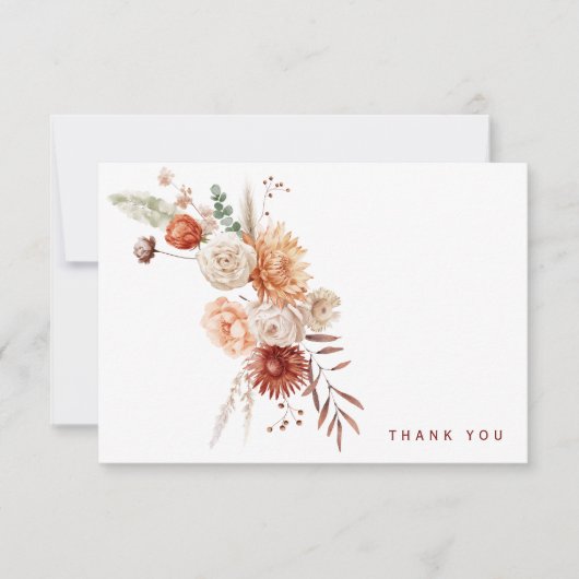 Waterverf Warm Tones Bloemen Rouw Dank u Bedankkaart (Voorkant)