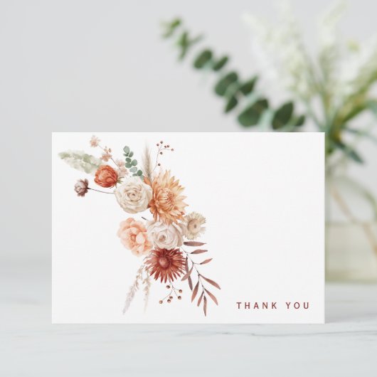 Waterverf Warm Tones Bloemen Rouw Dank u Bedankkaart (Staand voorkant)