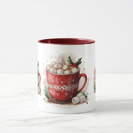 Waterverf warme cacao met marshmallows kerst mok (Midden)